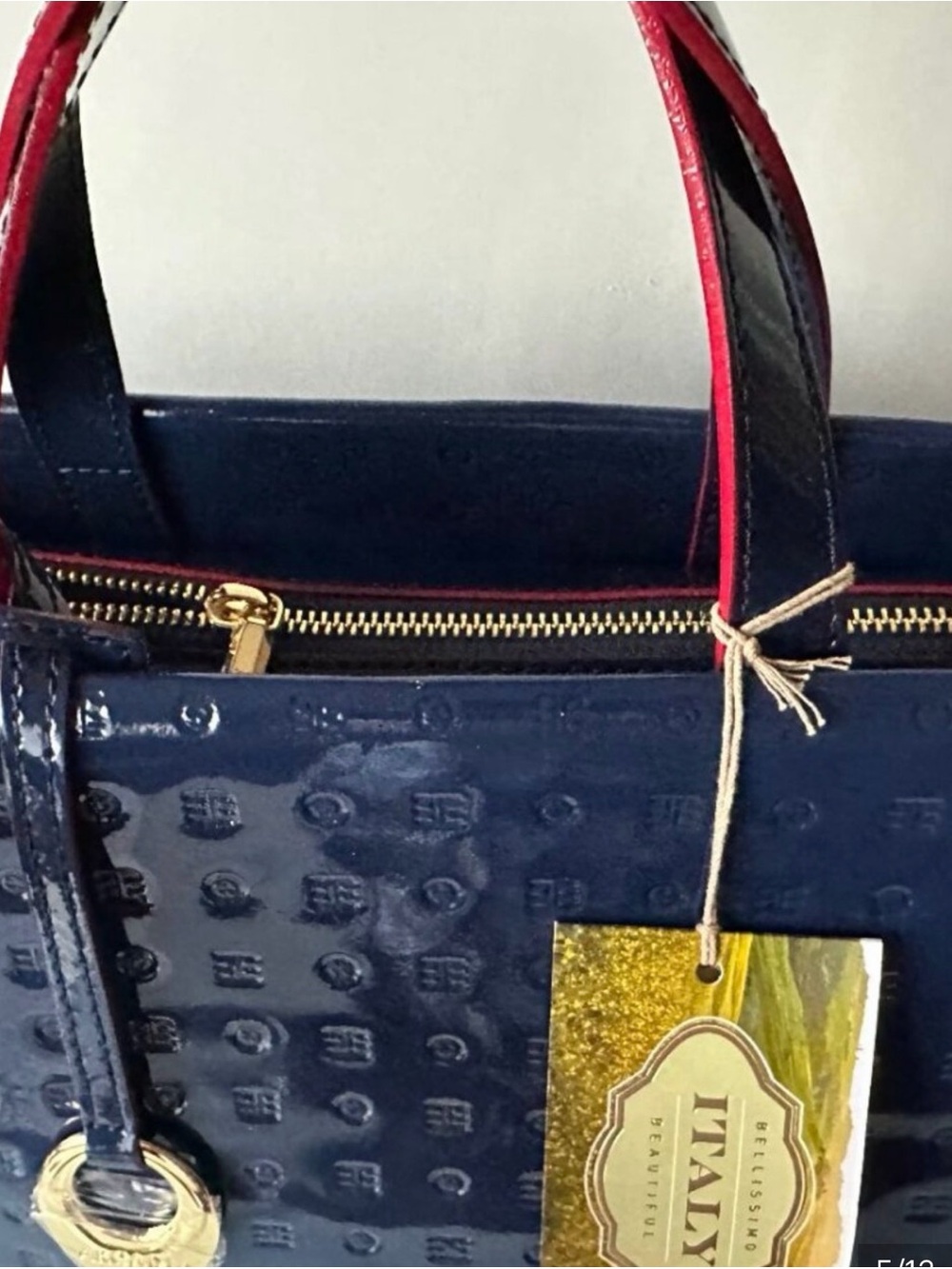 Arcadia Navy Patent Tote with Red-Trim Handles NWT - Picture 10 of 15